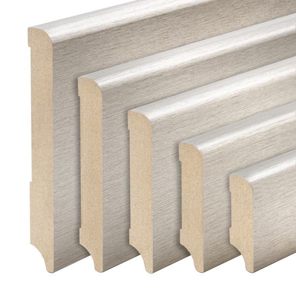 Skirting MDF (stainless steel look) Munich profile 40/60/80/100/120/150mm [SPARPAKET]
