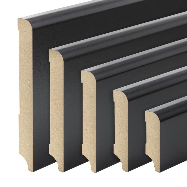 Black skirting boards Munich profile MDF foil 40/60/80/100/120/150mm [SPARPAKET]