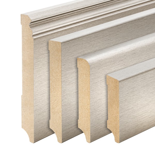 Skirting boards in stainless steel look - MDF profiles & accessories | 40/60/80/100/120/150mm