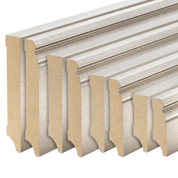 Skirting boards in stainless steel look - Hamburg-Berlin/Weimar profile made of MDF 40/60/80/100/120/150m
