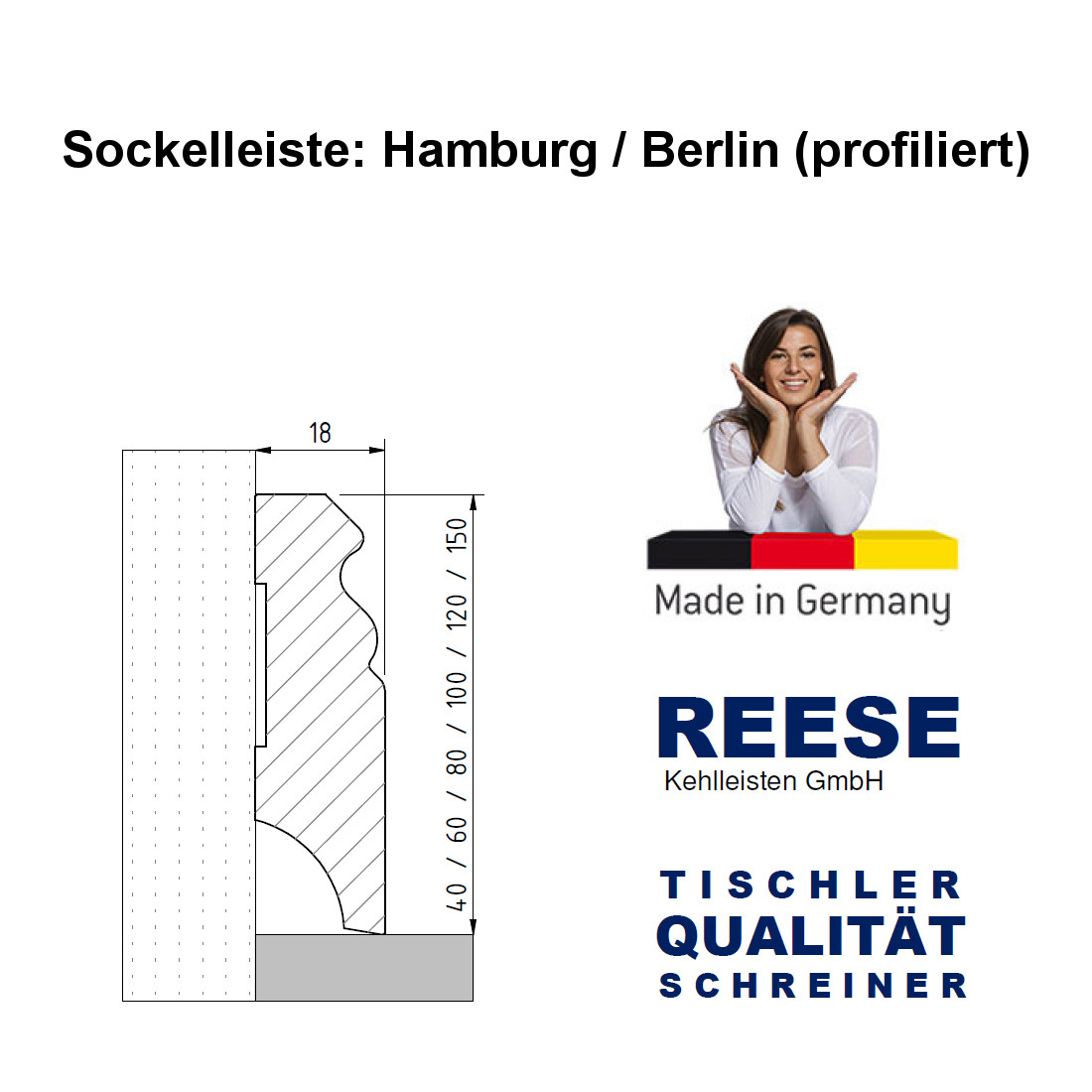 Sockelleiste MDF weiß foliert Hamburger Berliner Profil 150mm 