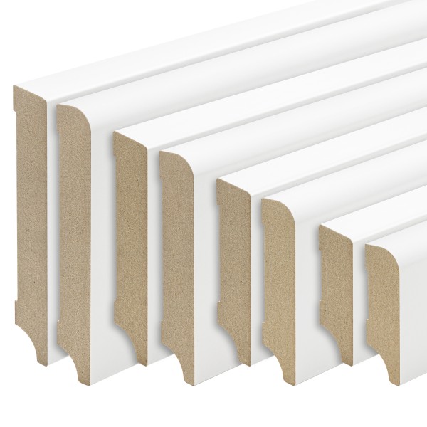 White skirting boards - Munich / Leipzig profile - MDF skirting 40/60/80/100/120/150mm