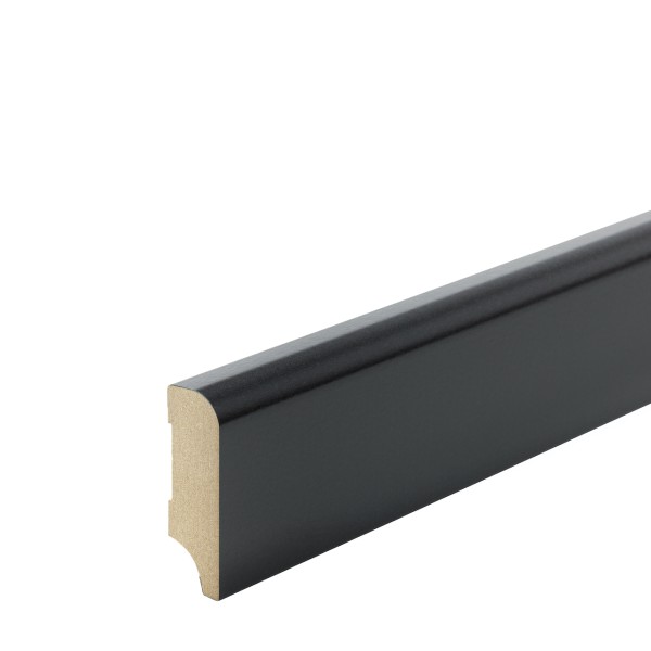 Skirting "Munich" MDF BLACK foil top edge Rounded 60mm