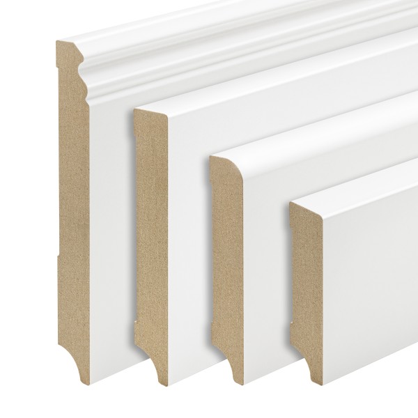 Skirting boards in white - MDF profiles & accessories 40/60/80/100/120/150mm